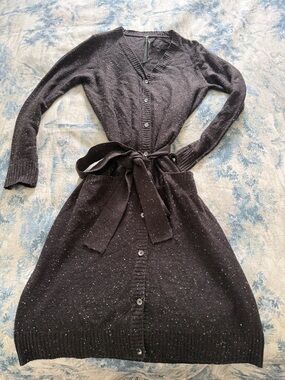Marc New York Speckled Black Knit Asymmetrical Button-Front Dress